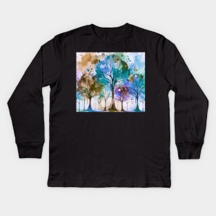 Colorful Pastel Blue Abstract Trees Kids Long Sleeve T-Shirt